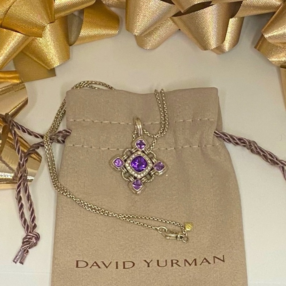 DAVID YURMAN Diamond Amethyst Renaissance Pendant on 18” DY Sterling Box Chain